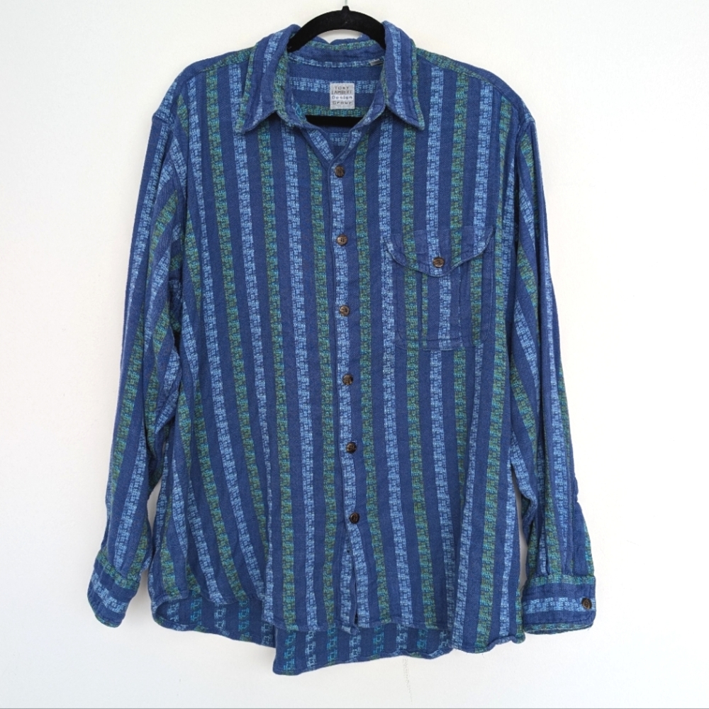 Vintage Tony Lambert Design Group Thick Striped Button-Up Shirt Sz XL Cotton